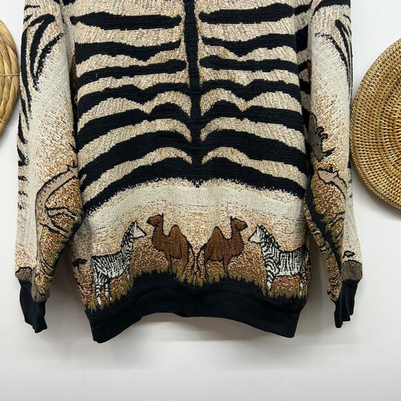Vintage 90s Sugar Street Weavers Tapestry Sweater One Size Safari Animal Print - Picture 5 of 8